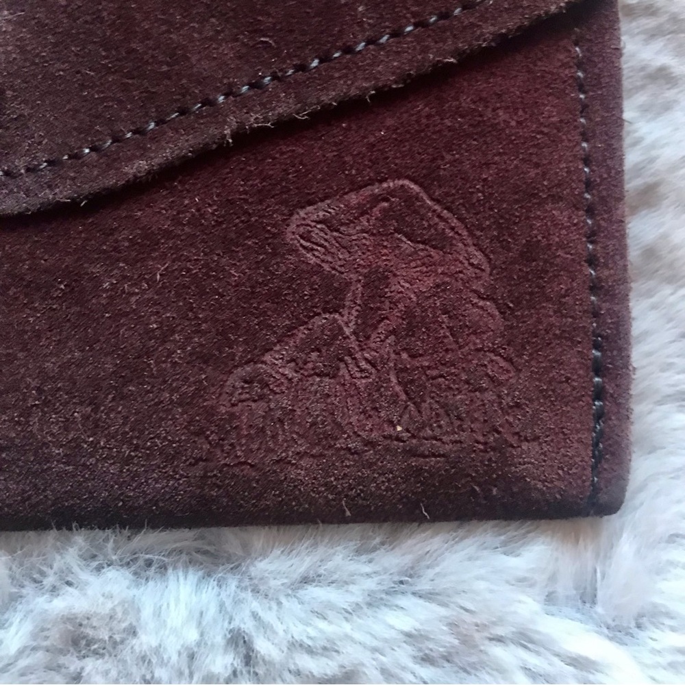 Mushroom engraved custom made brown genuine leather wallet like new